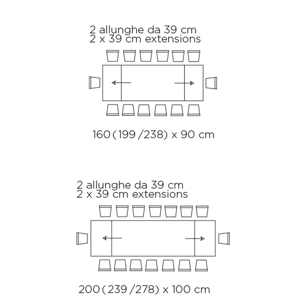 Tisch mit integrierten Verlängerungen aus Keramik und Stahl, hergestellt in Italien – Dalmata