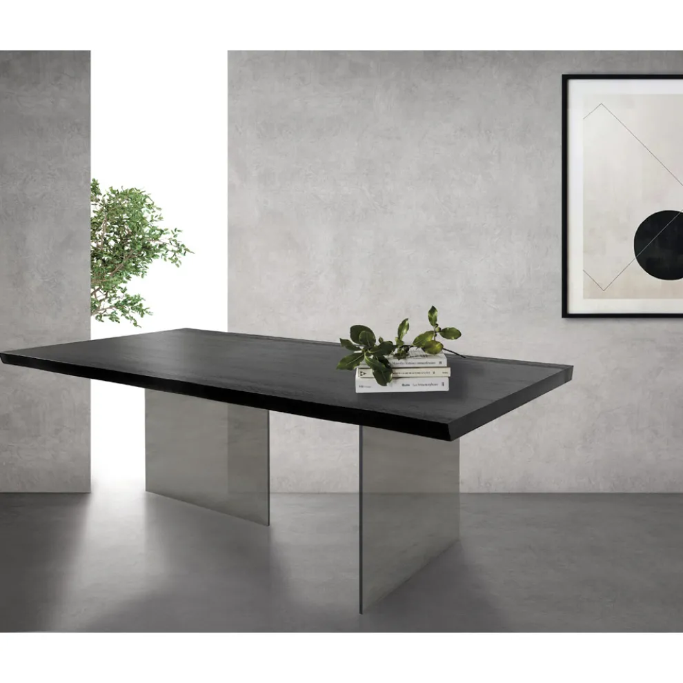 Tisch mit plattierter Platte aus massiver Eiche und Basis aus Kristall Made in Italy - Noelia