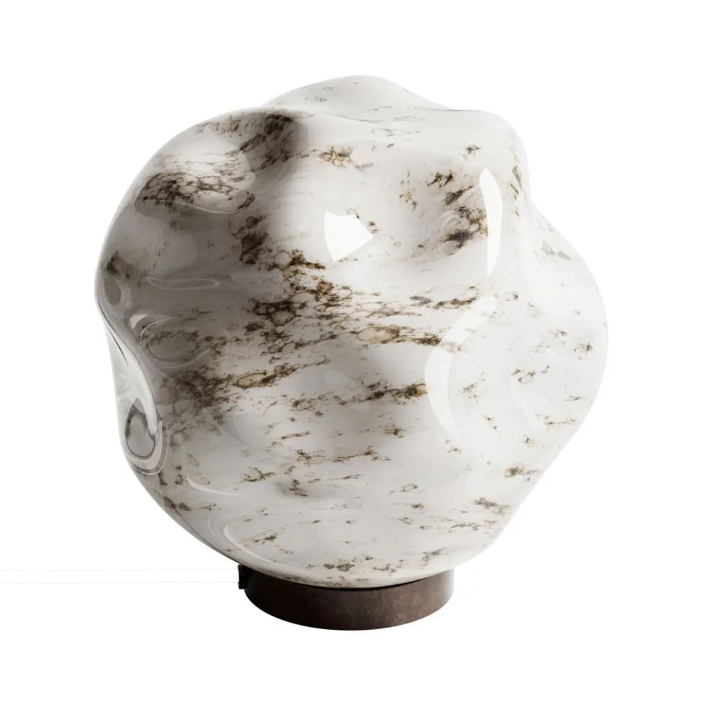 Tischlampe aus dunklem Messing und Steinglas, hergestellt in Italien – Bottega