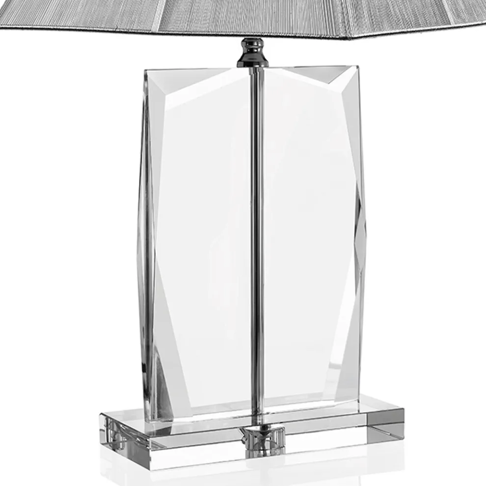 Tischlampe aus Kristall und quadratischer Luxuslampenschirm in Silber - Clezia