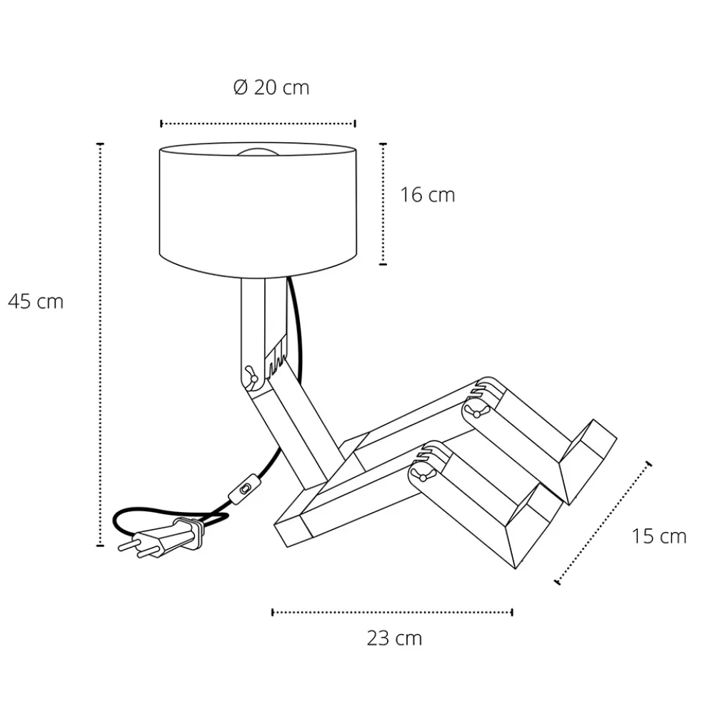 Tischlampe aus Naturholz mit Lampenschirm aus weißem - blauem Leinen
