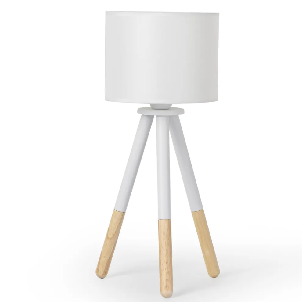 Tischlampe aus weißem Segeltuch mit Metall- und Holzstruktur - Fiona