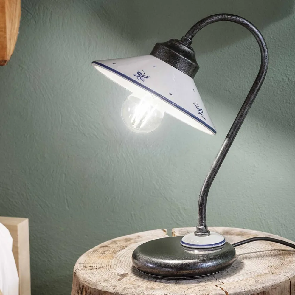 Tischlampe im Vintage-Stil aus handbemalter Keramik und Eisen - Asti