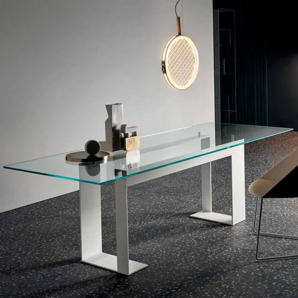 Tischplatte aus extra klarem Glas und Metallbeinen, Qualität Made in Italy - Speck