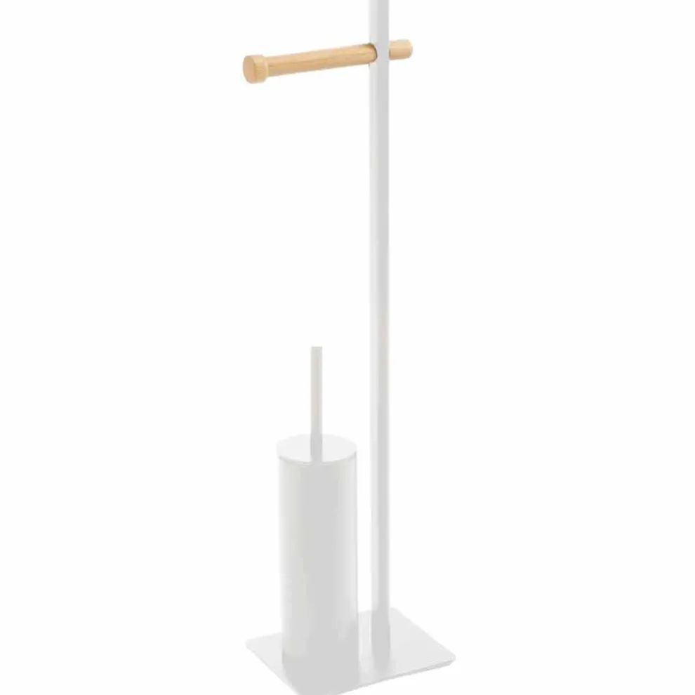 Toilettenbürste und Toilettenpapierhalter aus Metall und Holz Zelbio