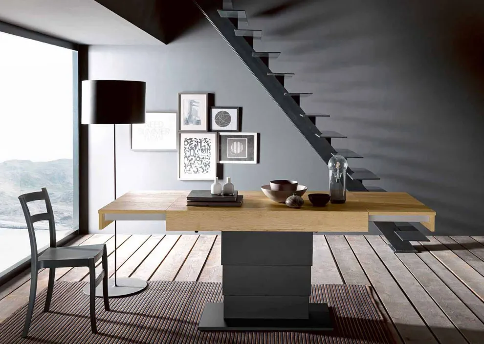 Transformator Tisch aus Holz und Stahl Made in Italy - Demetro