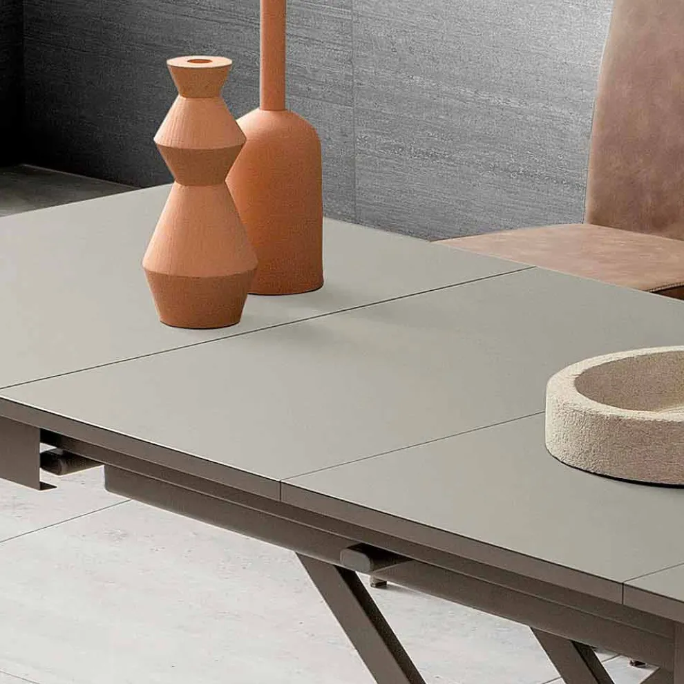 Transformierbarer Wohnzimmer Couchtisch aus Fenix und Metall Made in Italy - Chiano