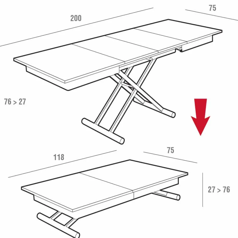 Transformierbarer Wohnzimmer Couchtisch aus Fenix und Metall Made in Italy - Chiano
