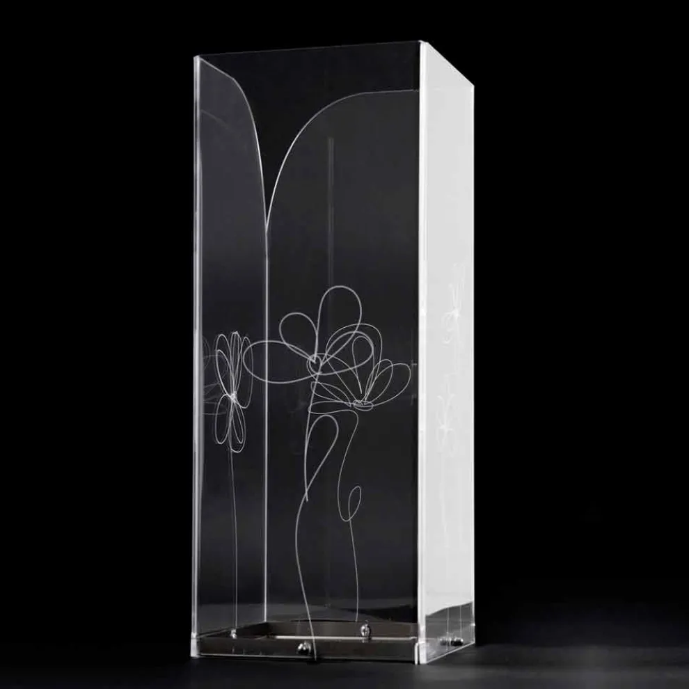 Transparenter Schirmständer aus Kunststoff mit gravierten, stilisierten Blättern - Florino