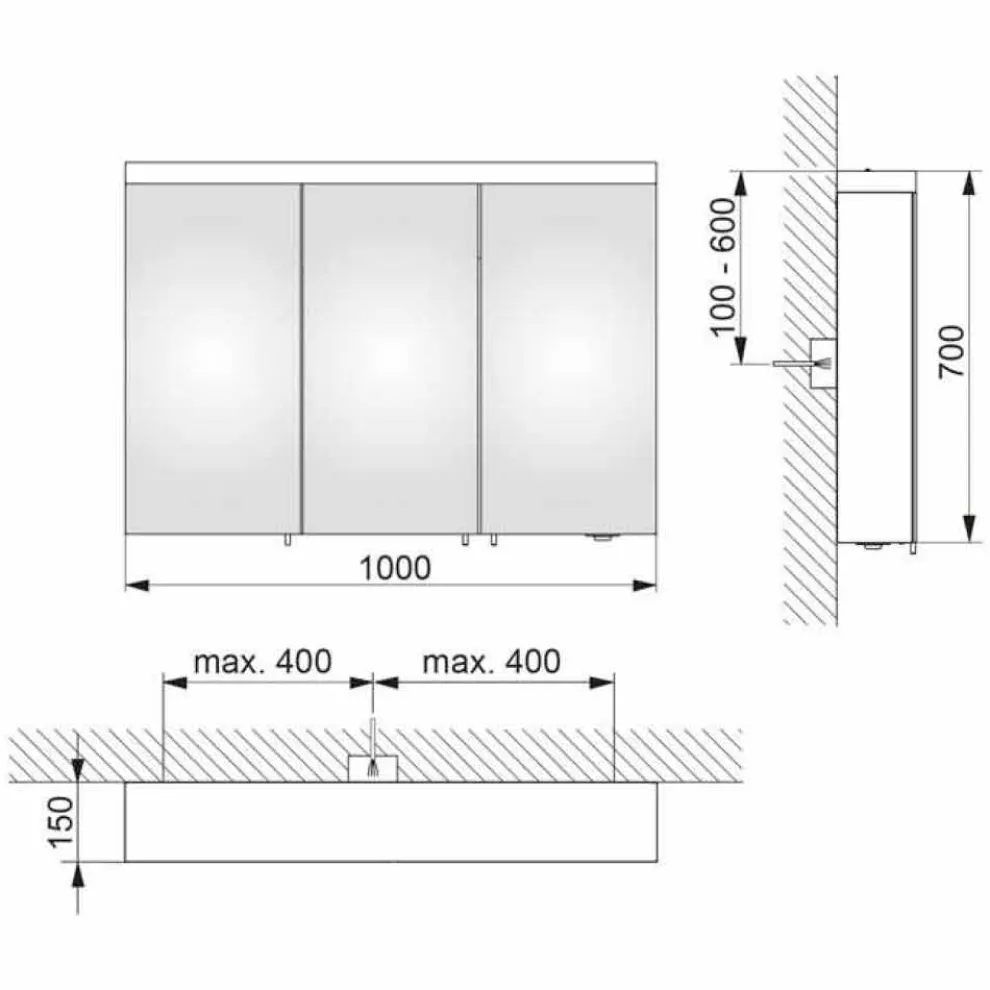 3-türiger Wandspeicherspiegel aus silber lackiertem Aluminium - Alfio