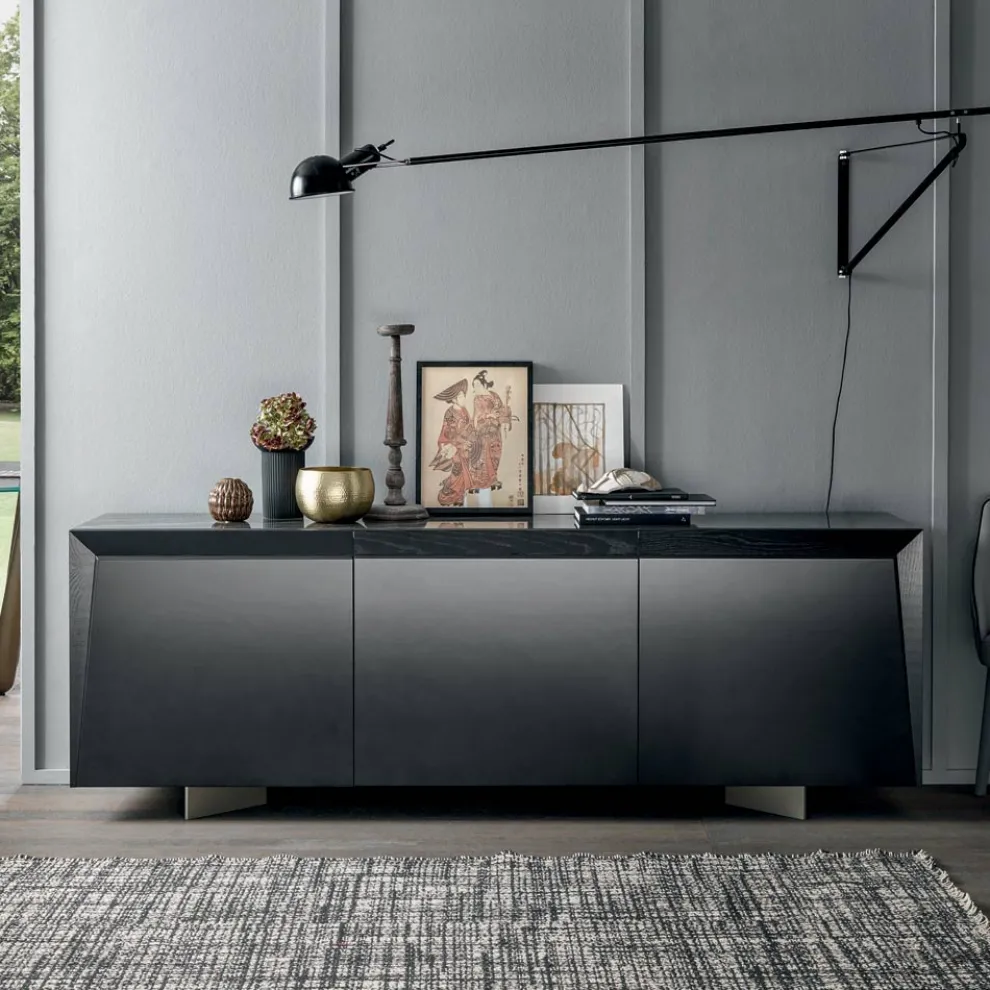 3-türiges Sideboard aus Holz mit schräger Kante und Keramikplatte - Mondolfo