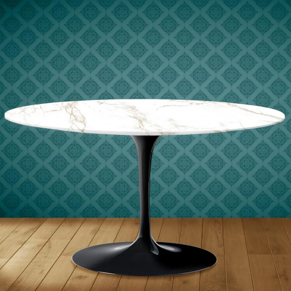 Tulip Eero Saarinen H 41 Ovaler Couchtisch aus Entzo-Keramik, hergestellt in Italien – Scarlet