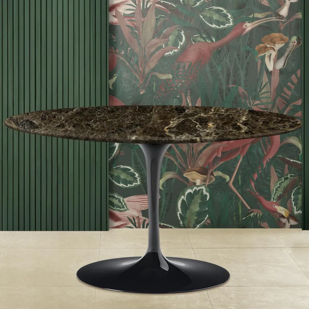 Tulip Eero Saarinen H 41 Ovaler Couchtisch aus dunklem Emperador-Marmor, hergestellt in Italien – Scarlet