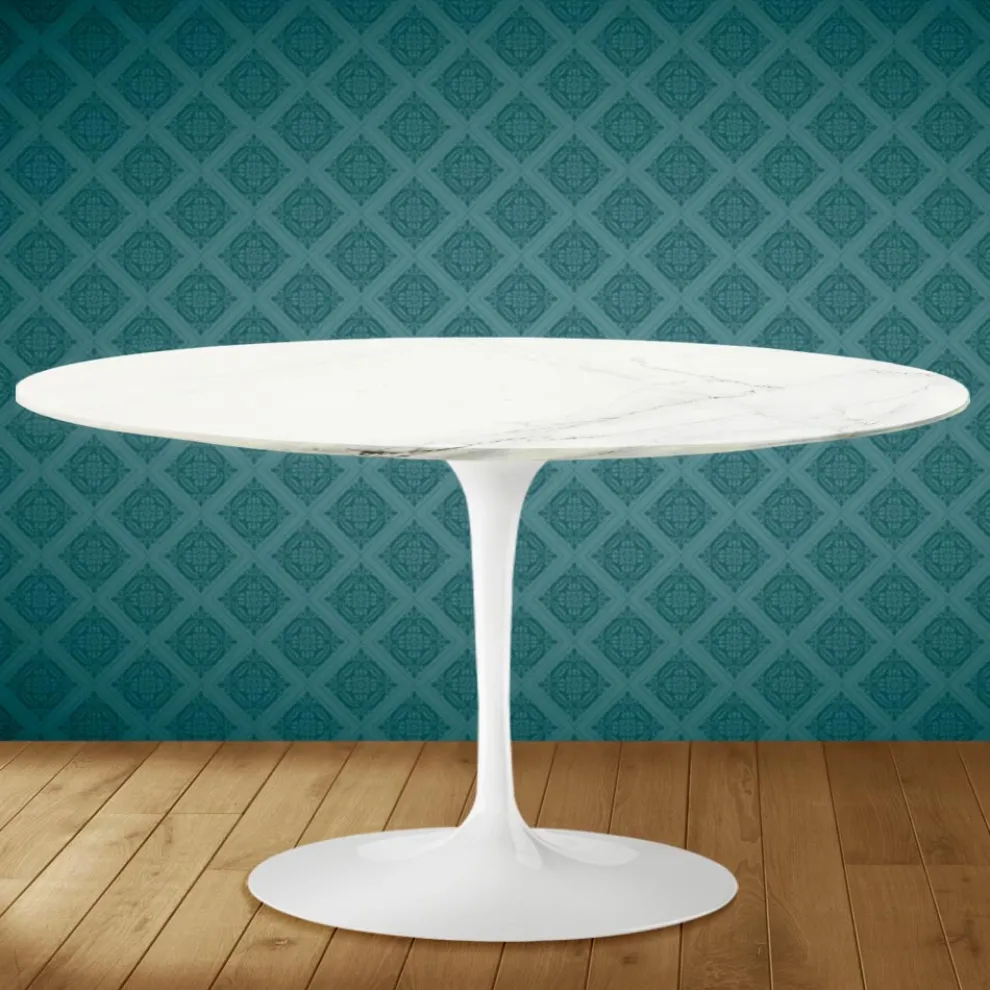 Tulip Eero Saarinen H 41 Ovaler Couchtisch aus Rem-Keramik, hergestellt in Italien – Scarlet