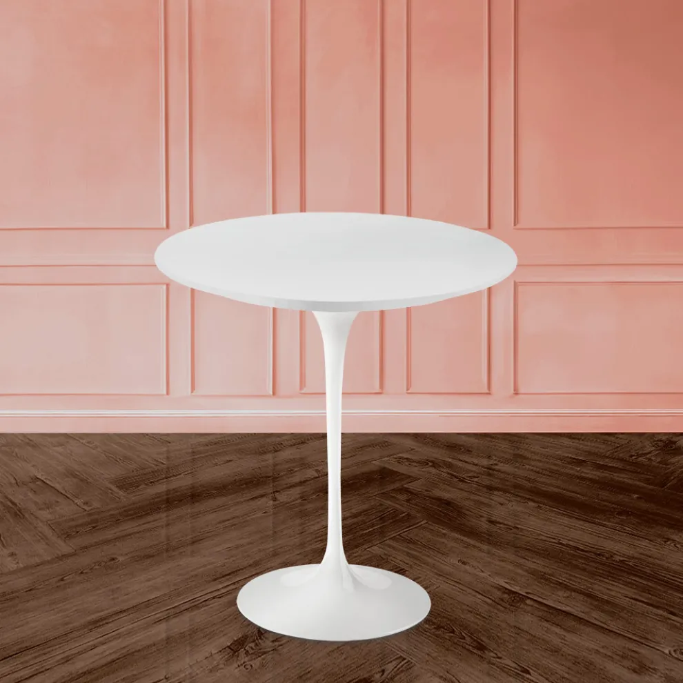 Tulip Eero Saarinen H 52 Couchtisch aus weißem Flüssiglaminat, hergestellt in Italien – Scarlet