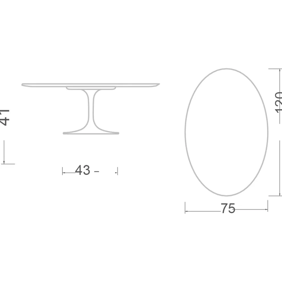 Tulip Eero Saarinen H 41 Ovaler Couchtisch aus Diamantcreme-Keramik, hergestellt in Italien – Scarlet