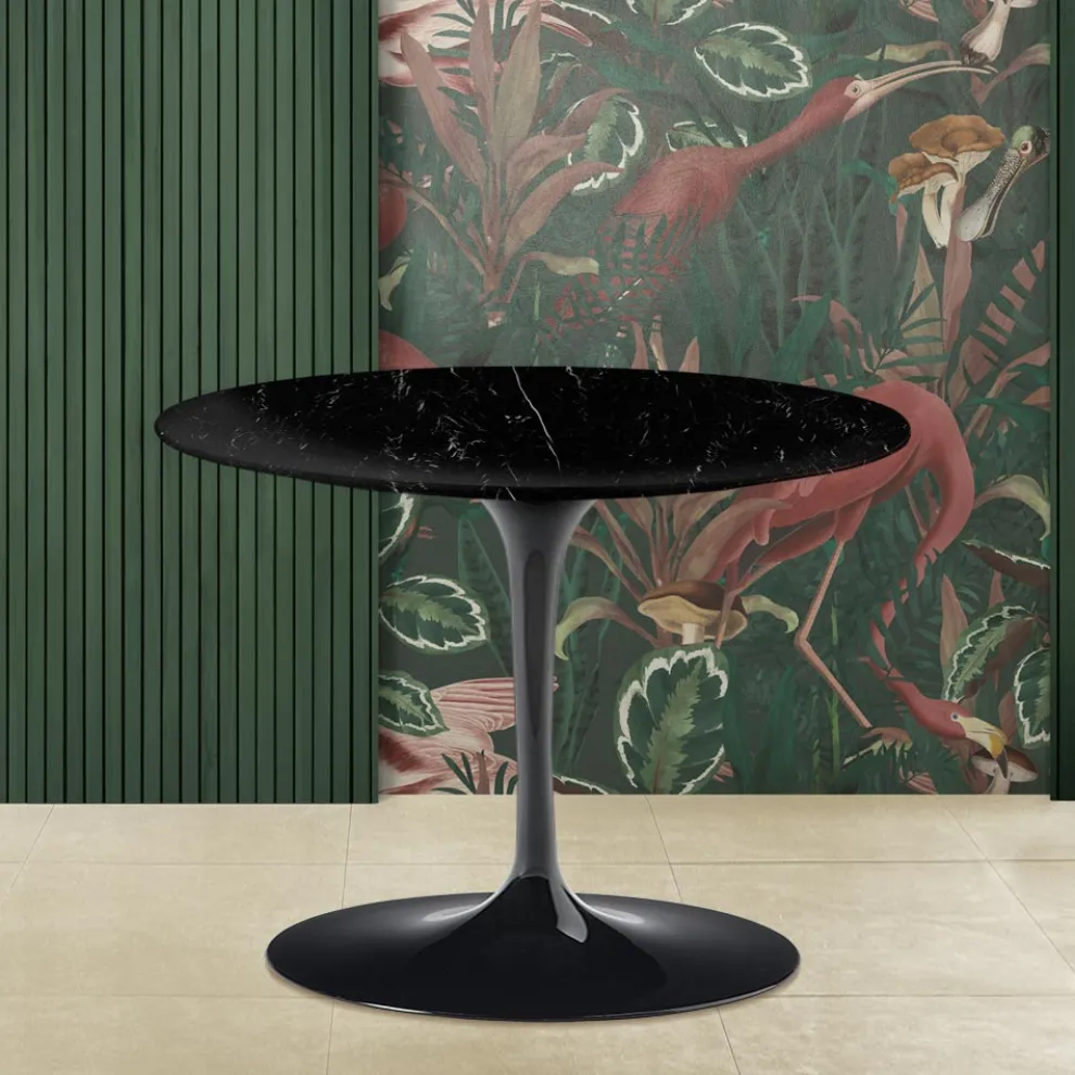 Tulip Eero Saarinen H 41 Couchtisch mit runder Platte aus schwarzem Marquinia-Marmor – Scarlet