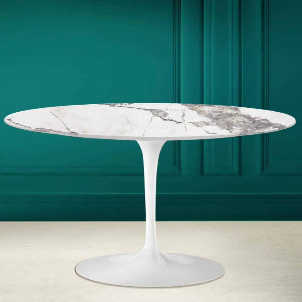 Tulip Saarinen H 41 Ovaler Couchtisch mit unsichtbarer Select-Keramikplatte – Scarlet