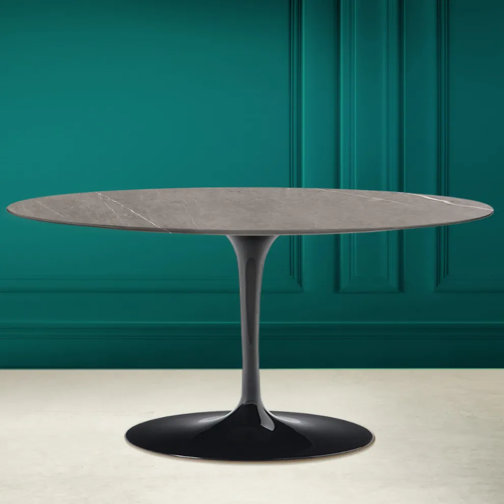 Tulip Saarinen Ovaler Couchtisch H 41 in Keramik Steingrau Made in Italy – Scarlet
