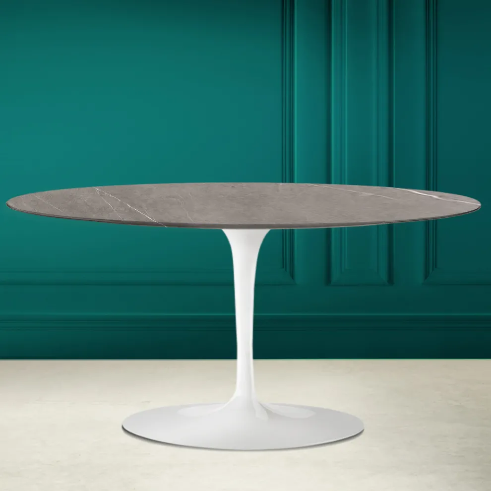 Tulip Saarinen Ovaler Couchtisch H 41 in Keramik Steingrau Made in Italy – Scarlet