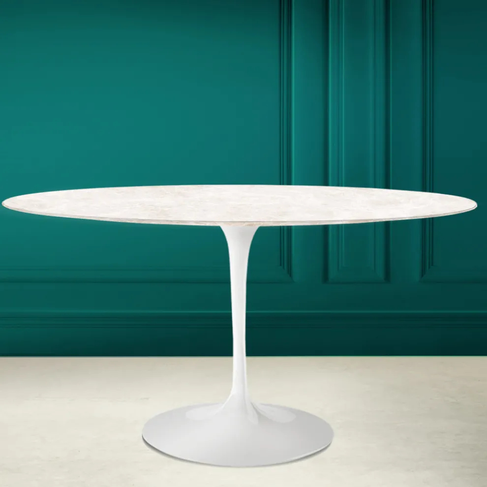 Tulip Tisch Eero Saarinen H 74 Oval in Diamant Creme Keramik Made in Italy - Scharlachrot