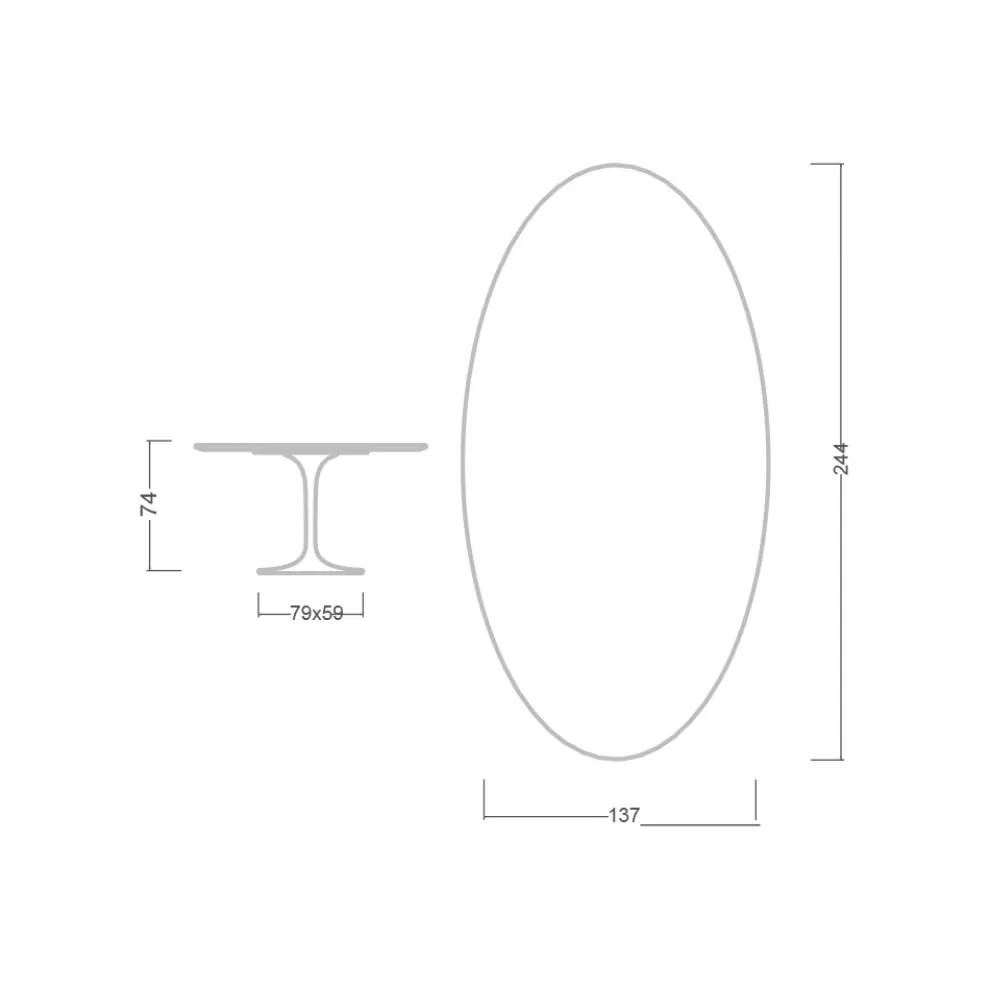 Tulip Tisch Eero Saarinen H 74 Oval in Diamant Creme Keramik Made in Italy - Scharlachrot