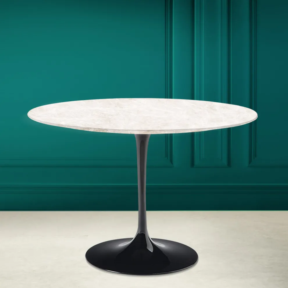 Tulpen Tisch Eero Saarinen H 73 Rund in Diamant Creme Keramik Made in Italy - Scharlachrot