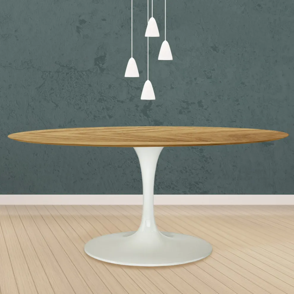Tulpentisch Eero Saarinen H 74 Oval in Eiche Natur Made in Italy - Scharlachrot