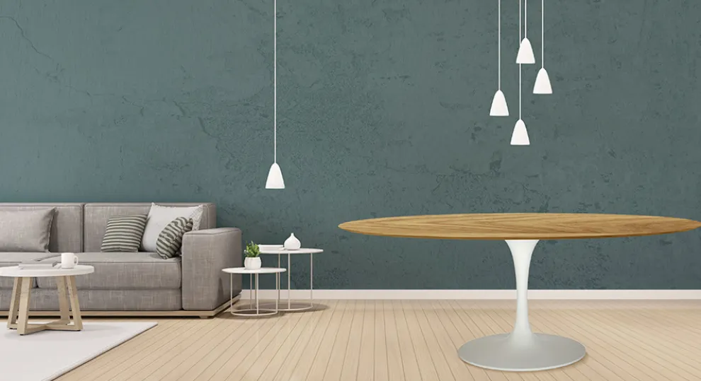 Tulpentisch Eero Saarinen H 74 Oval in Eiche Natur Made in Italy - Scharlachrot