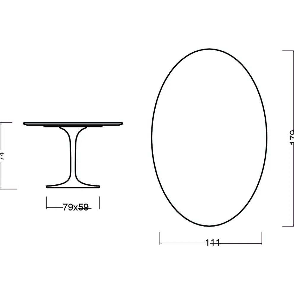 Tulpentisch Eero Saarinen H 74 Oval in Eiche Natur Made in Italy - Scharlachrot
