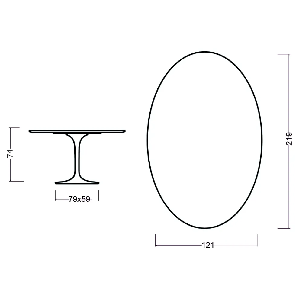 Tulpentisch Eero Saarinen H 74 Oval in Eiche Natur Made in Italy - Scharlachrot