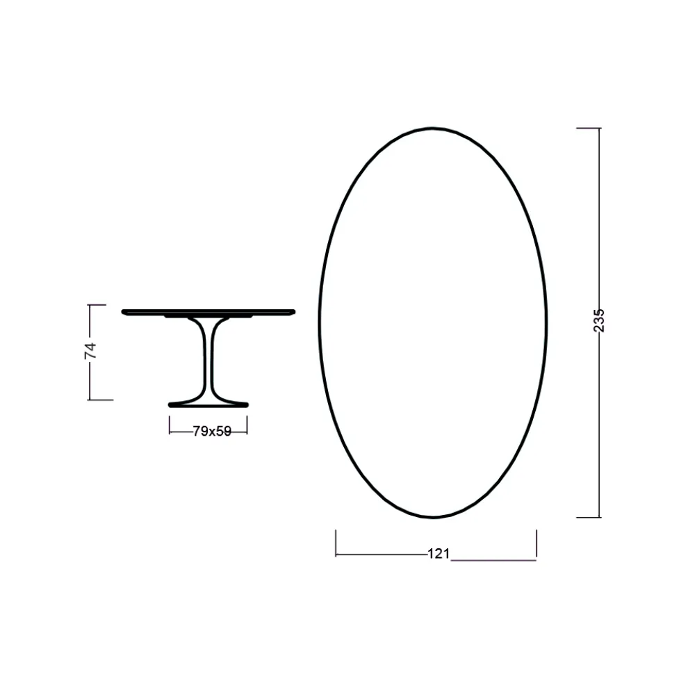 Tulpentisch Eero Saarinen H 74 Oval in Eiche Natur Made in Italy - Scharlachrot