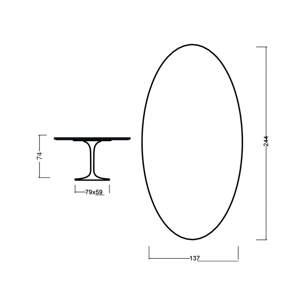 Tulpentisch Eero Saarinen H 74 Oval in Eiche Natur Made in Italy - Scharlachrot