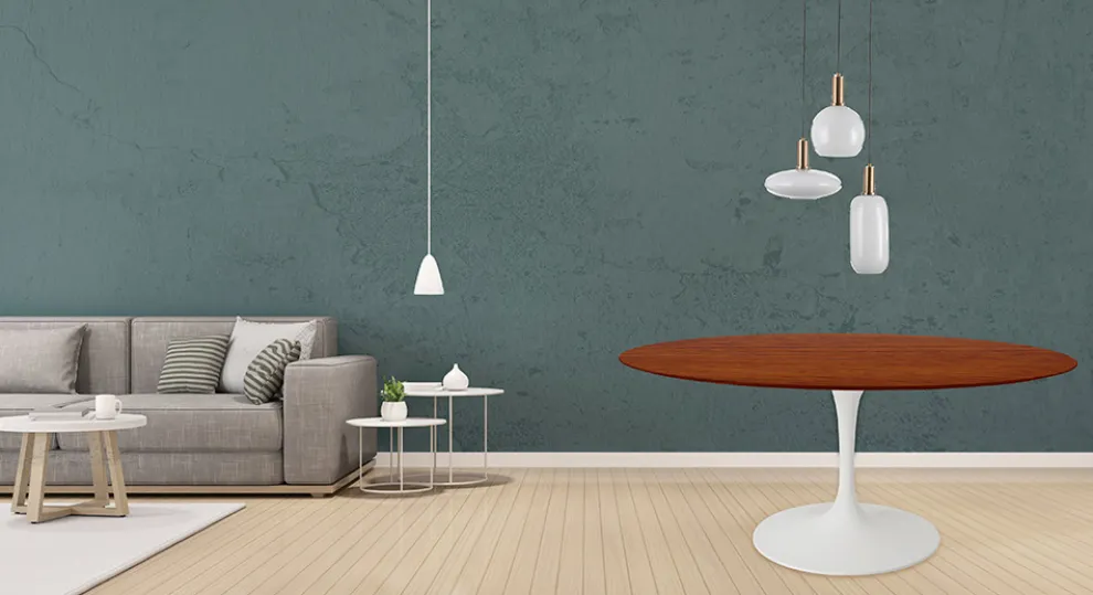 Tulpentisch Eero Saarinen H 74 Rund in Kirsche gebeizt Eiche Made in Italy - Scharlachrot