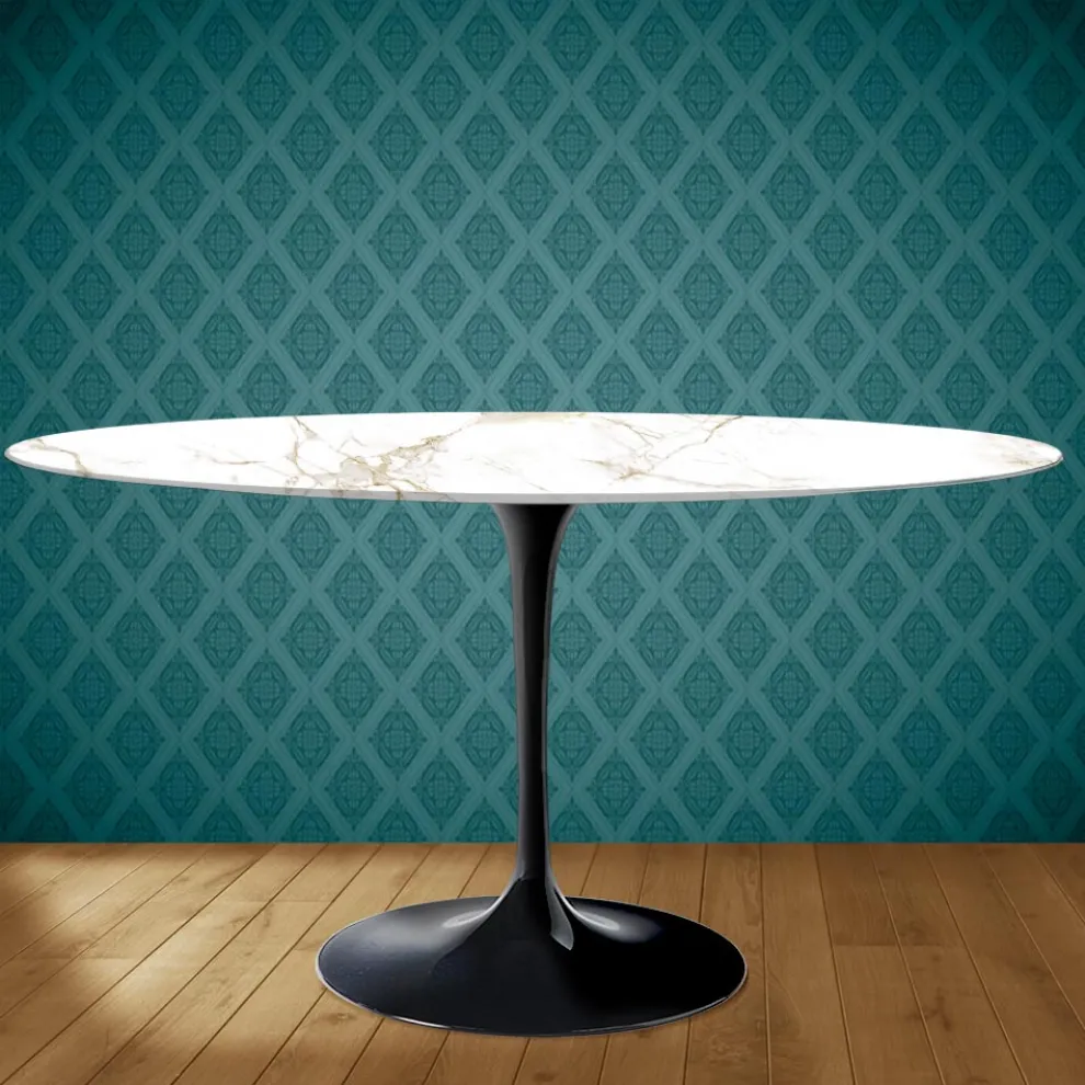 Tulpentisch Eero Saarinen H 74 Oval aus Keramik Entzo Made in Italy - Scharlachrot