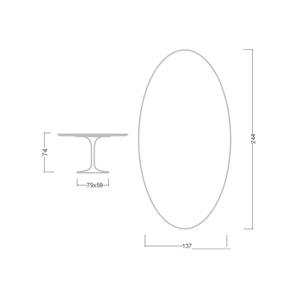 Tulpentisch Eero Saarinen H 74 Oval aus Keramik Entzo Made in Italy - Scharlachrot