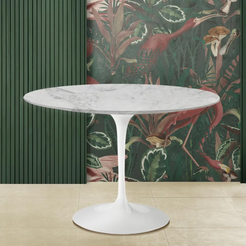 Tulpentisch Eero Saarinen H 74 Rund aus Arabescato-Marmor Made in Italy - Scharlachrot