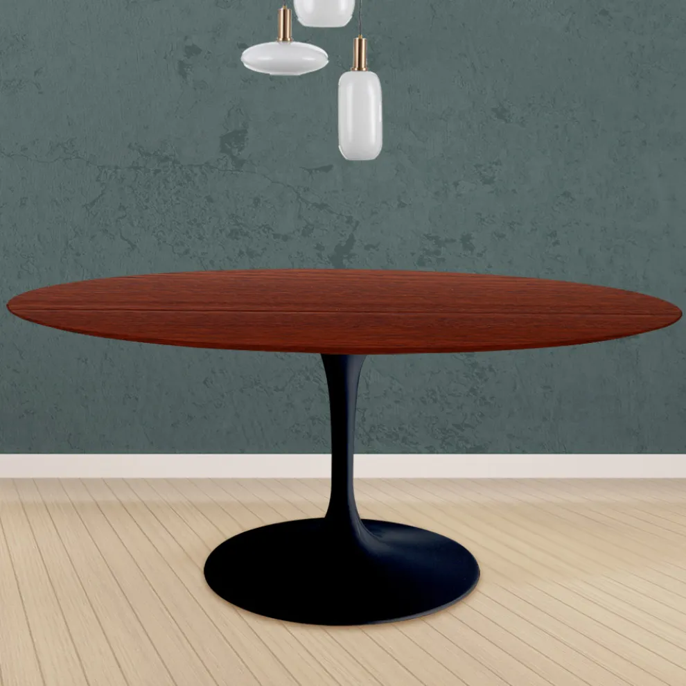 Tulpentisch Eero Saarinen H 74 Rund in Eiche gebeizt Palisander Made in Italy - Scharlachrot