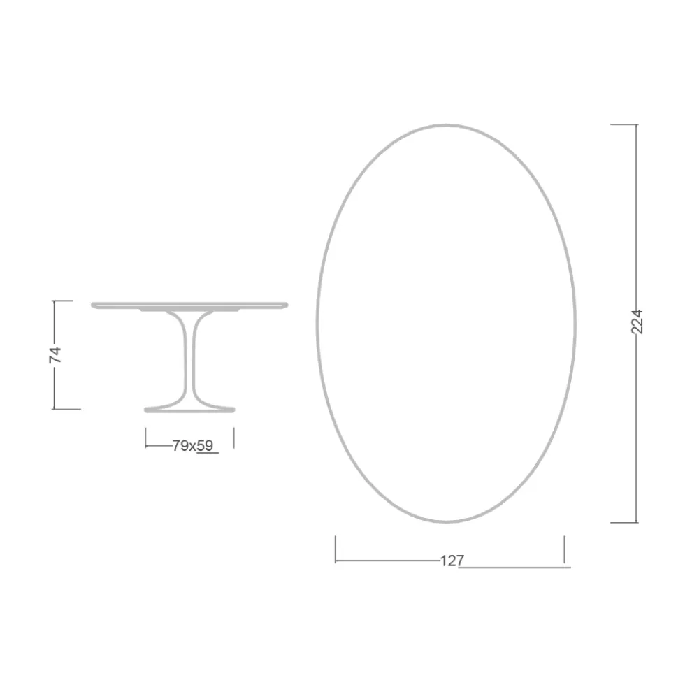 Tulpentisch Saarinen H 74 mit ovaler Platte aus Carrara-Marmor Made in Italy - Scharlachrot