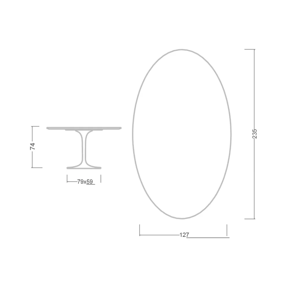 Tulpentisch Saarinen H 74 mit ovaler Platte aus Carrara-Marmor Made in Italy - Scharlachrot