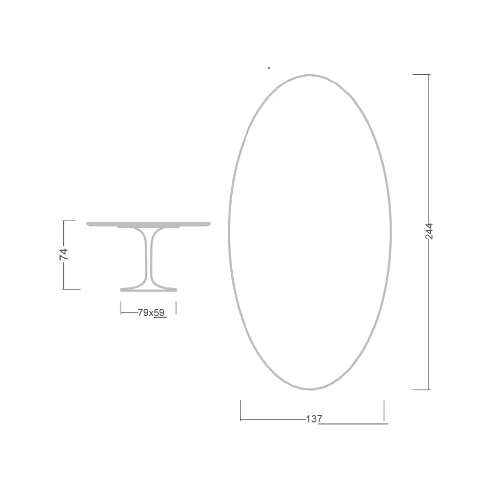 Tulpentisch Saarinen H 74 mit ovaler Platte aus Carrara-Marmor Made in Italy - Scharlachrot