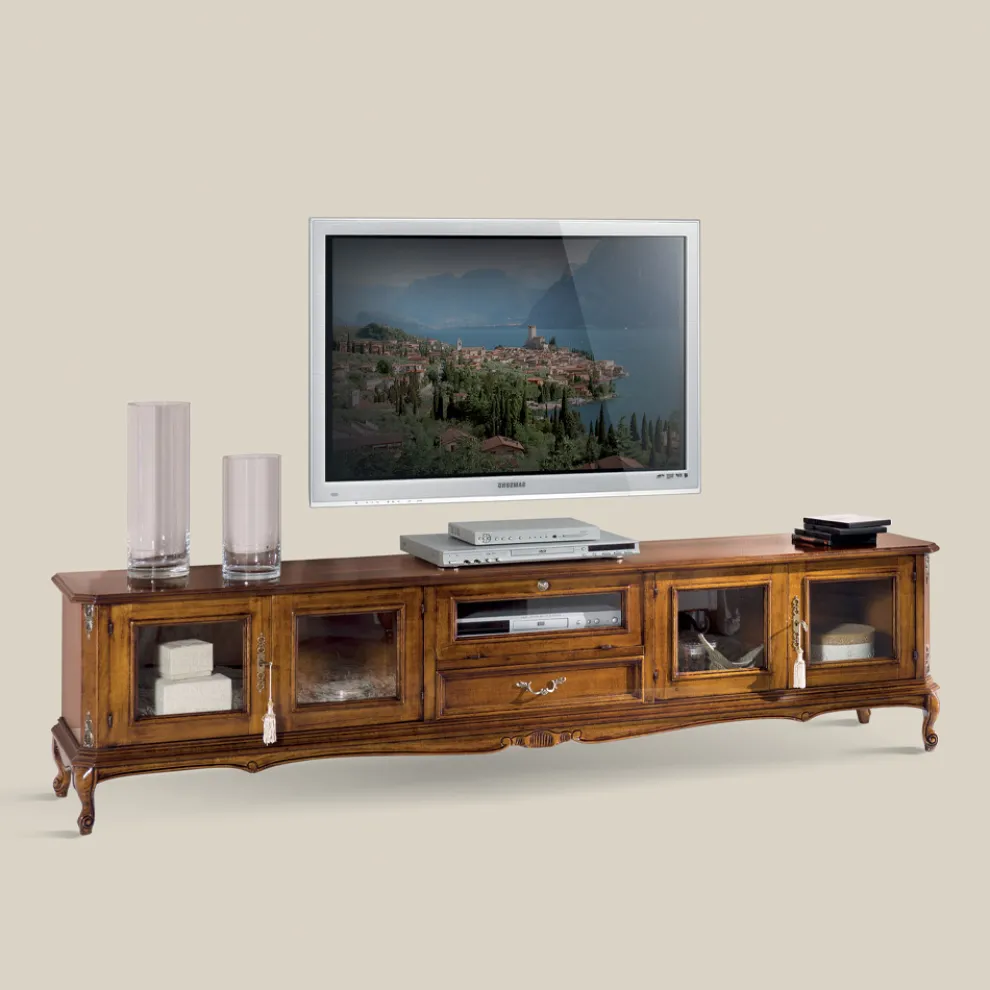 TV-Möbel aus Holz im klassischen Stil mit Glastüren Made in Italy - Richard