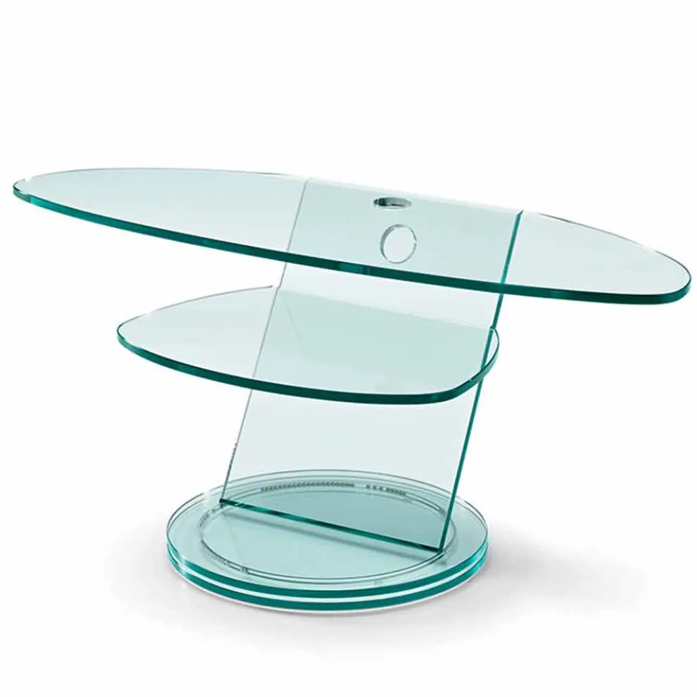 TV-Schrank aus Glas mit drehbarer Basis und Regalen Made in Italy - Salemme