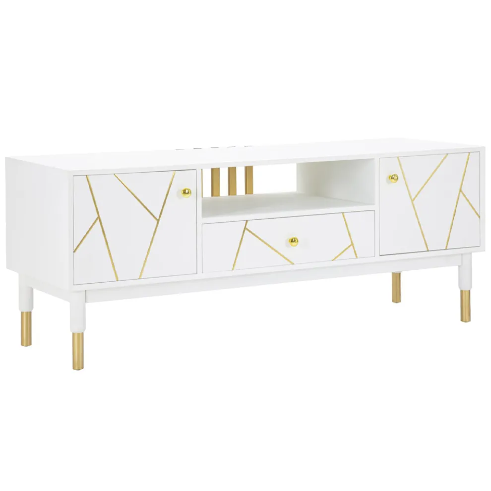 TV-Schrank mit Struktur aus weißem Mdf mit 2 Türen und Schublade - Nunzio