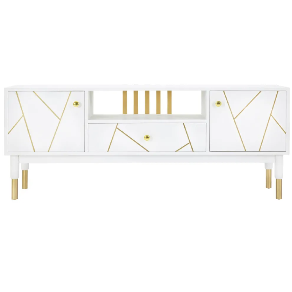 TV-Schrank mit Struktur aus weißem Mdf mit 2 Türen und Schublade - Nunzio