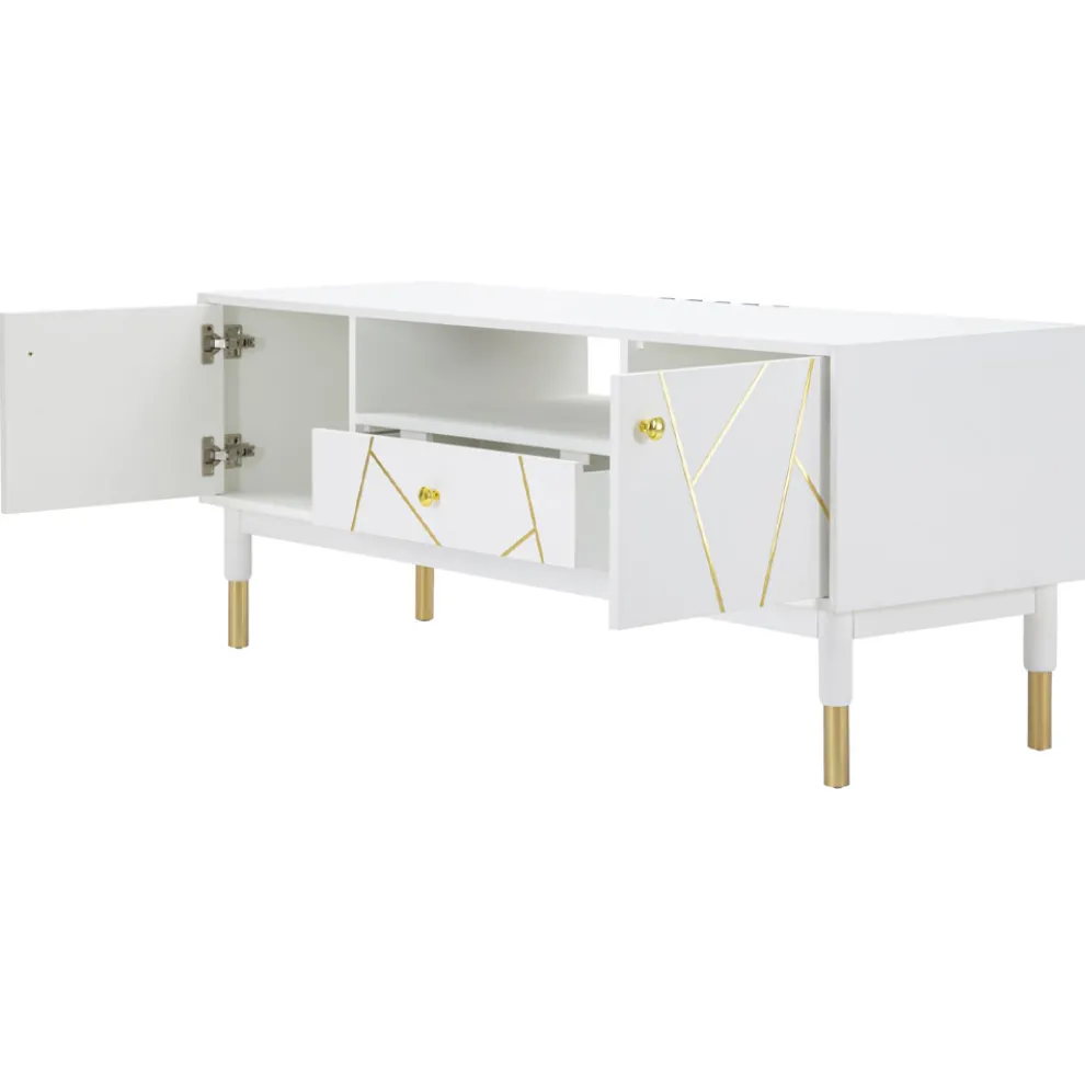 TV-Schrank mit Struktur aus weißem Mdf mit 2 Türen und Schublade - Nunzio