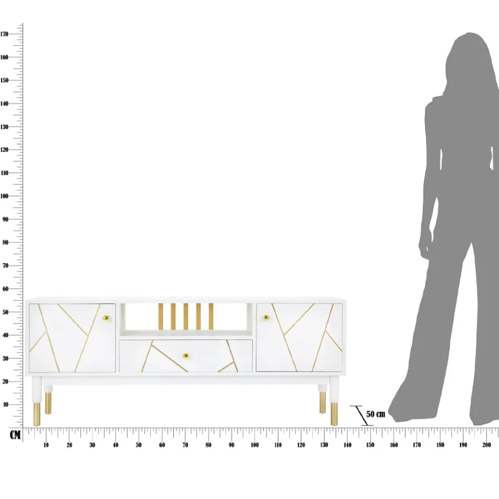 TV-Schrank mit Struktur aus weißem Mdf mit 2 Türen und Schublade - Nunzio