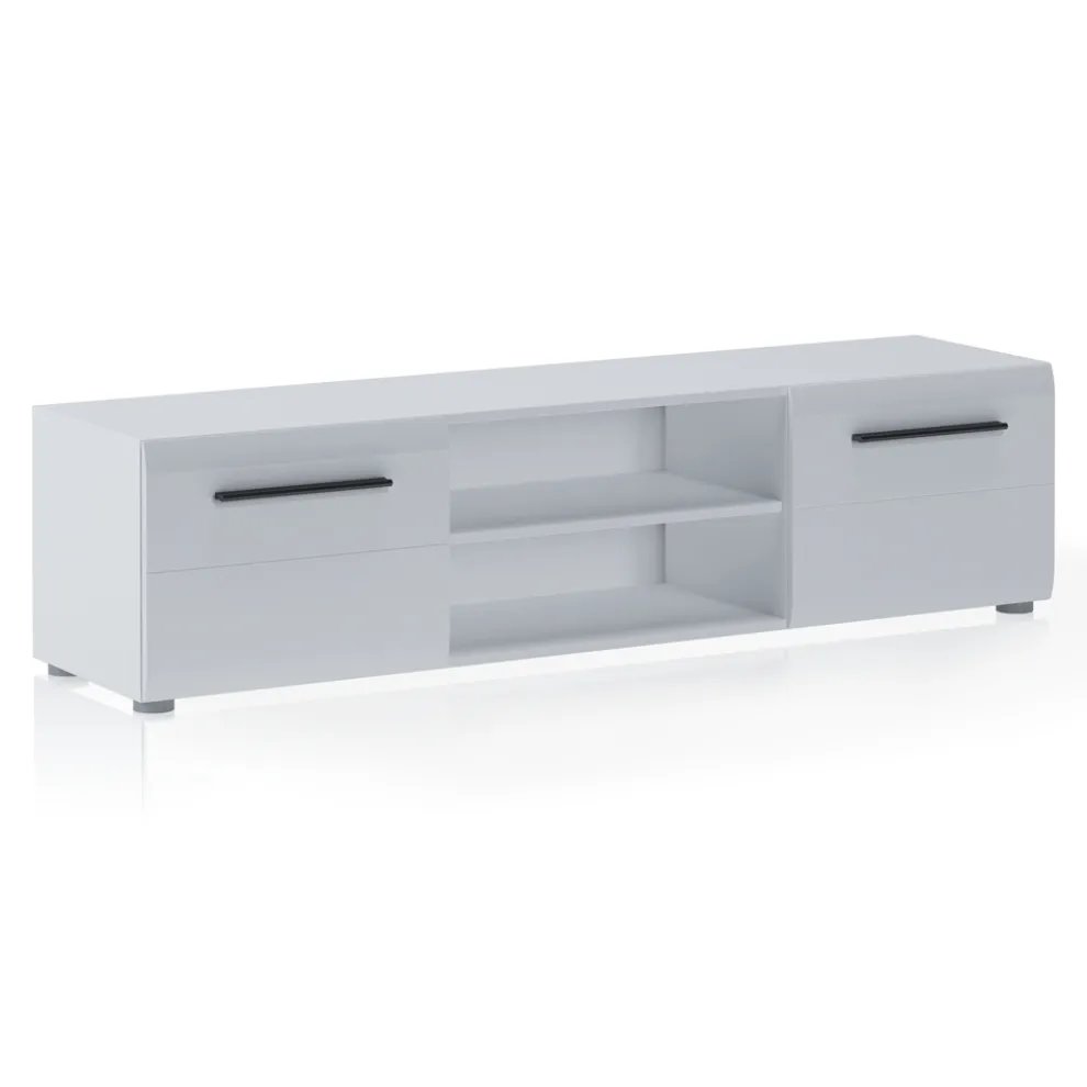 TV-Ständer in weißer Ausführung mit 2 Türen und 1 offenem Fach – Selenio