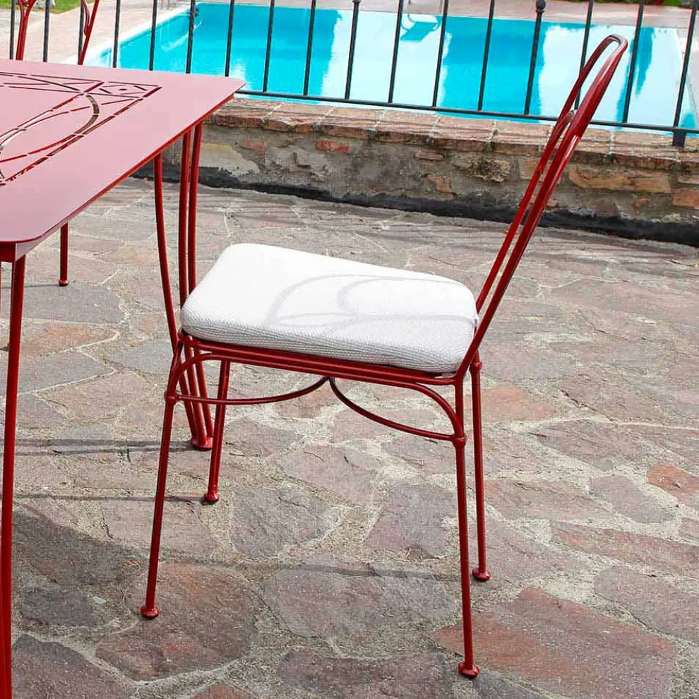 Gartenstuhl aus rotem Eisen mit Kissen Made in Italy, 2 Stück - Achat