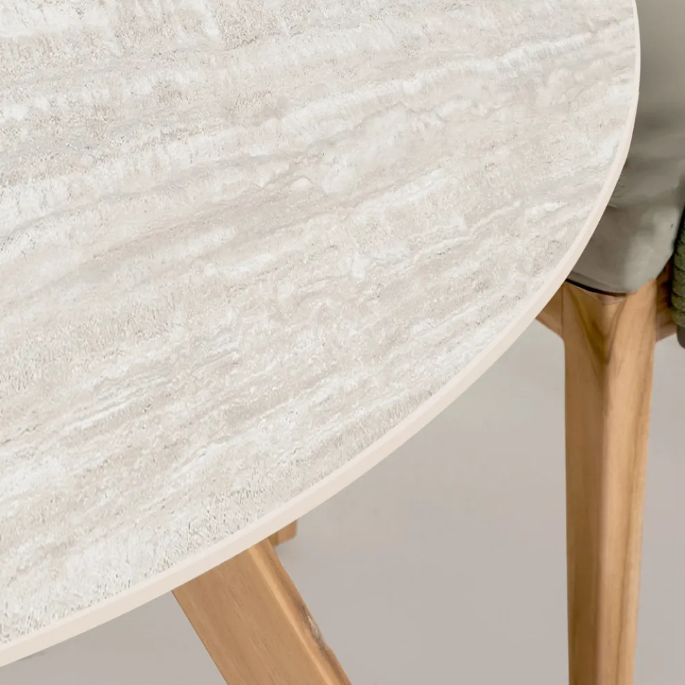 Runder Gartentisch aus Travertino Chiaro-Keramik Made in Italy - Pegaso
